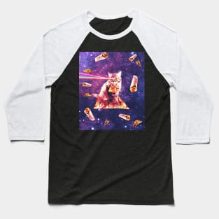 Space Cat Eating Pizza - Rainbow Laser Eyes, Burrito Baseball T-Shirt